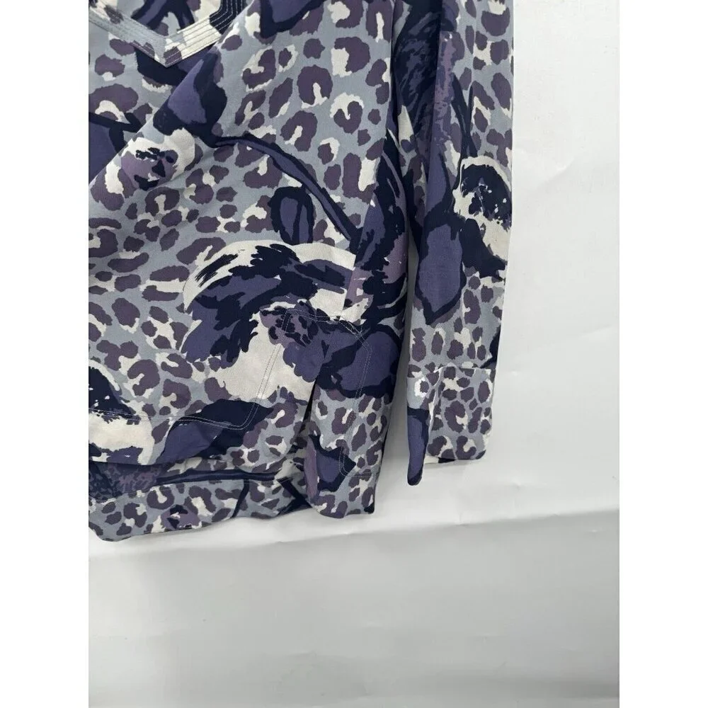 Tory‎ Burch Blouse Women 4 Purple Floral 100% Silk Y2K Retro Preppy Funky Rave